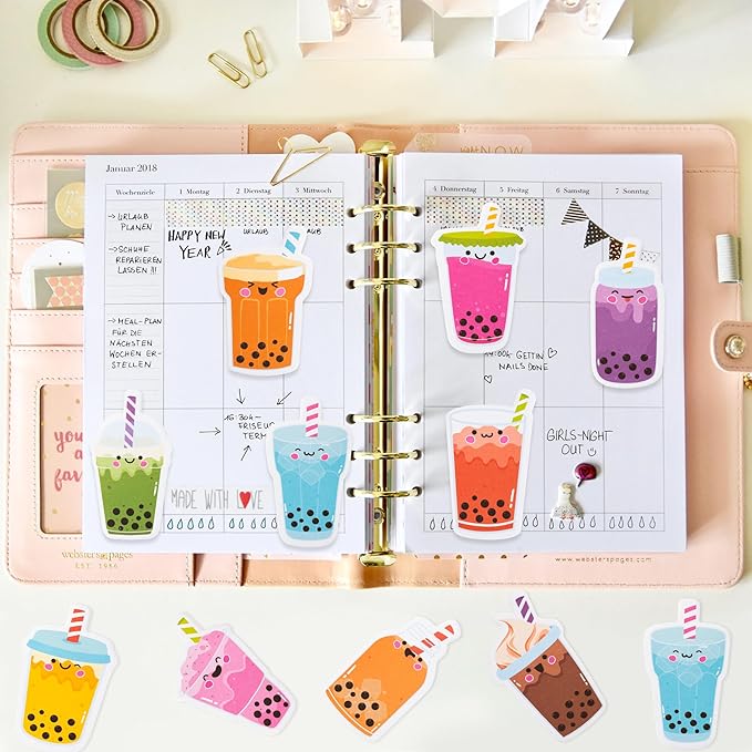 30 Pack Bubble Tea Sticky Notes, Total 600 Sheets, Boba Milk Tea Theme Self Sticky Notepads Memo Pads Page Marker for Office School Student Kids Class Birthday Party Favors Goodies Bag Fillers