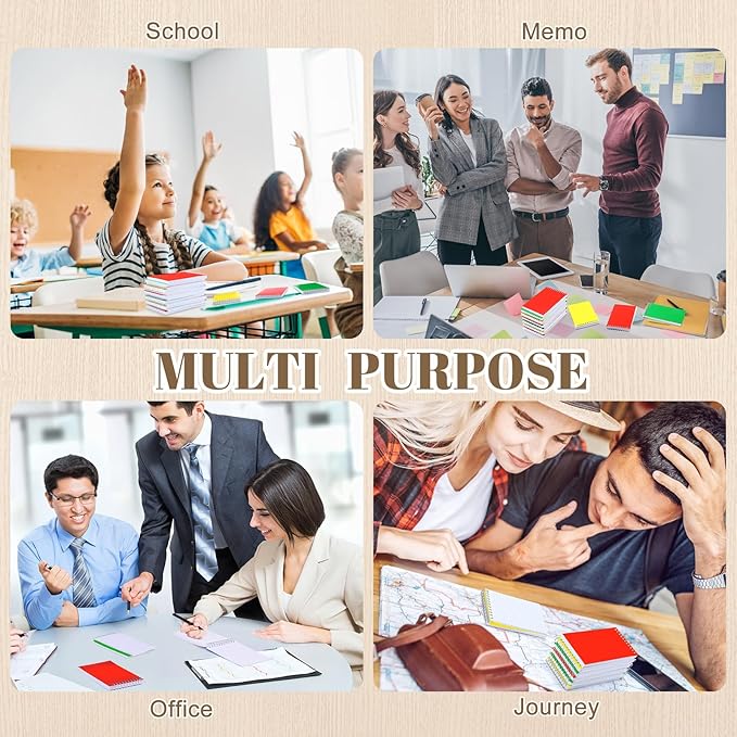 24 Pcs Small Pocket Notebooks 3 x 5 Inch Mini Memo Spiral Notepads Top Bound College Ruled Lined Note Pads for Back School Office Journaling Noting, 75 Sheets/Pad (3 Colors)