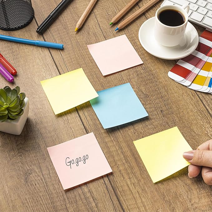 Sticky Notes 3x3 Inches, 12 Pads Bright Colors Sticky Notes,Colorful Sticky Notes, Self-Stick Note Pads, Sticky Notes Bulk,50 Sheets/Pad (12Pads)