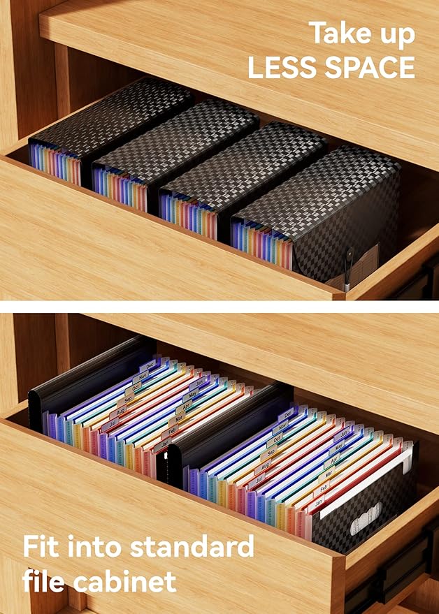 ABC life Accordian File Organizer 12 Pockets,Expanding File Folder/Portable A4 Letter Size Filling Box, Expandable Desktop Accordion Folder, Plastic Paper Document Coupon Organizer with Colored Labels
