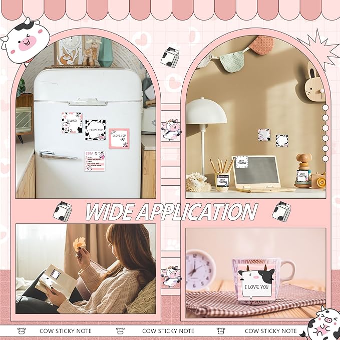 9 Pads Cute Sticky Notes Cartoon Animal Self Stick Notepads 3x3 Inches Notes Adhesive Memo Pad Office Decor Gifts for Students School Office Meeting(Cow)