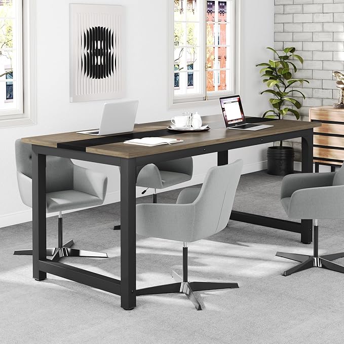 Tribesigns 70.8” Executive Desk, Large Office Computer Desk with Thicken Frame, Modern Simple Workstation Business Furniture for Home Office, Vintage Grey/Black