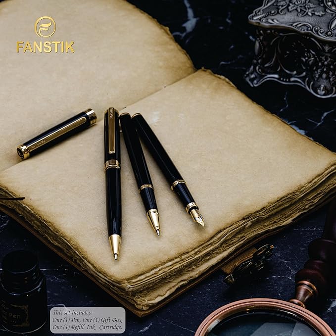 Black & Gold Luxury Rollerball pen (Made In USA) fancy gift set for women, Real 24K Gold Plating, Professional executive pen gift set for men (Lux Rollerball Black-Gold)