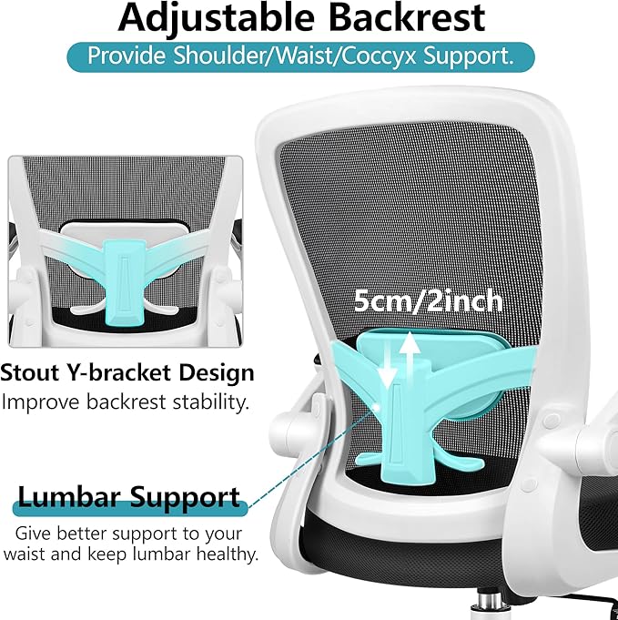 FelixKing Ergonomic Office Chair, Adjustable Lumbar Support, Breathable Mesh Fabric, Durable and Reliable, White