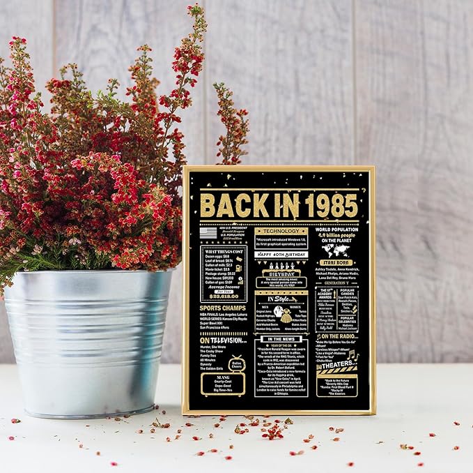 40th Birthday Card, 40th Birthday Gifts Women Men, 40th Birthday Decorations for Him Her, Back in 1985 Birthday Card, Black Gold