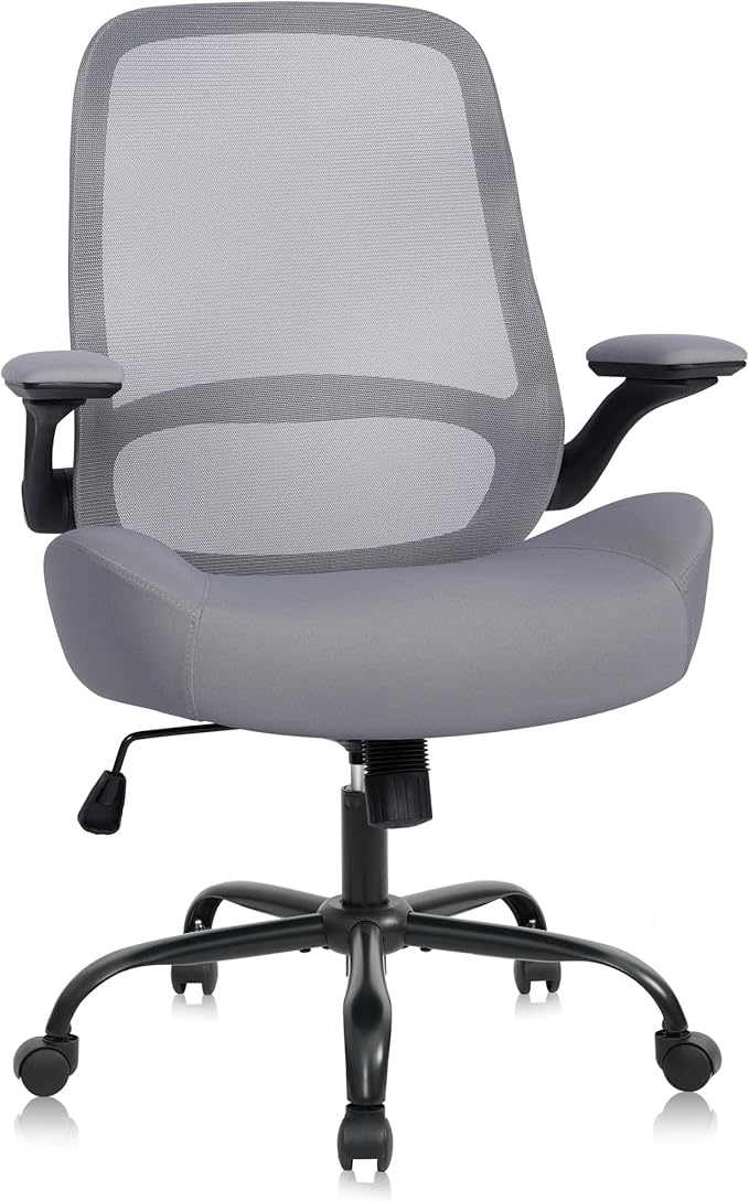 HYLONE Heavy Duty Office Chair, 5" Thickened Seat Ergonomic Desk Chair with Adjustable Armrests, Home Office Computer Chairs for Long Hours Mesh Executive Chair(Dark Grey)