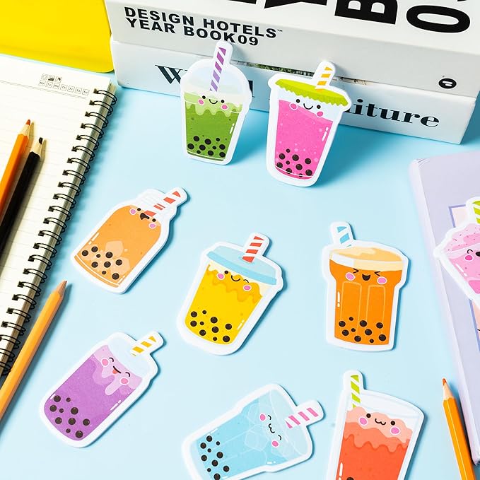 30 Pack Bubble Tea Sticky Notes, Total 600 Sheets, Boba Milk Tea Theme Self Sticky Notepads Memo Pads Page Marker for Office School Student Kids Class Birthday Party Favors Goodies Bag Fillers