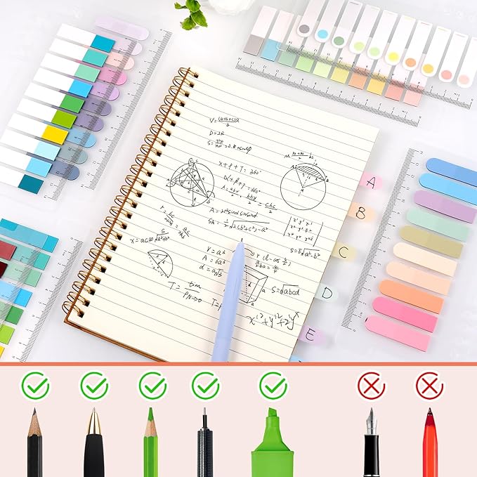 3000Pcs Sticky Tabs with Ruler, 15 Pack Index Tabs, Post It Sticky Notes, Repositionable Book Flags Strip Index Tabs Clear Page Markers for Office School Reading Highlights Classifying