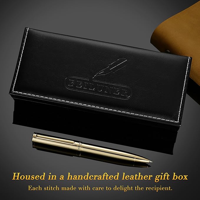 BEILUNER Gold Gel Pen, Stunning Luxury Pens with 24K Gold Plating, Black Ink Refill, Executive Gift Set for Family & Friends, Writing, Fancy, Office, Retractable, Graduation Gifts, Nice Designer Pens