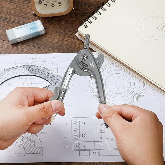 Mr. Pen- Compass and Protractor Set, Shuttle Grey, Compass Geometry Tool, Protractor and Compass Set, Compass Drawing Tool, Drawing Compass, Geometry Compass, Back to School Supplies
