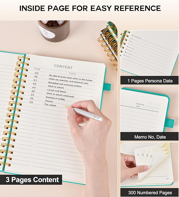 Large Spiral Notebook Journal for Women Men - 300 Numbered Lined Pages, College Ruled,B5 Hardcover Spiral Bound Notebook for School, Work, Note Taking, Writing, Leather Spiral Journal 7"x10"
