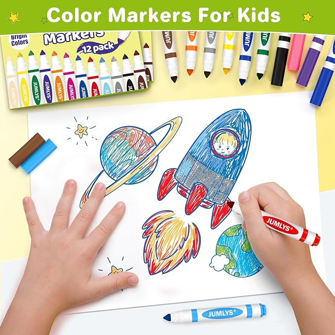 Jumlys 24 Boxes Washable Markers with 12 Colors, Bulk Color Marker for School Classroom, 288 Count Broad Tip Markers for Kids, Classroom Must Haves