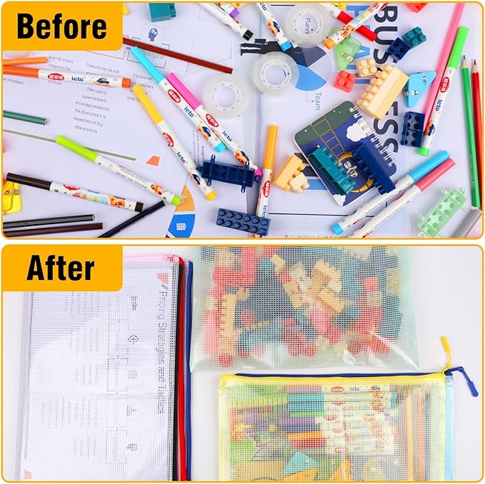 36pcs Large A4 Mesh Zipper Pouch File Bags YOPCDJ Reusable Zippered Pouches for Organizing Classroom, Board Game Storage, Puzzle Bags