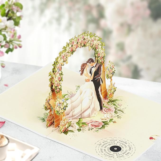 Handmade 3D Wedding Pop Up Card - Perfect Wedding Card for Bride and Groom, Ideal Valentine’s Day for Girlfriend, Husband, Wife, Boyfriend, Bride, Groom