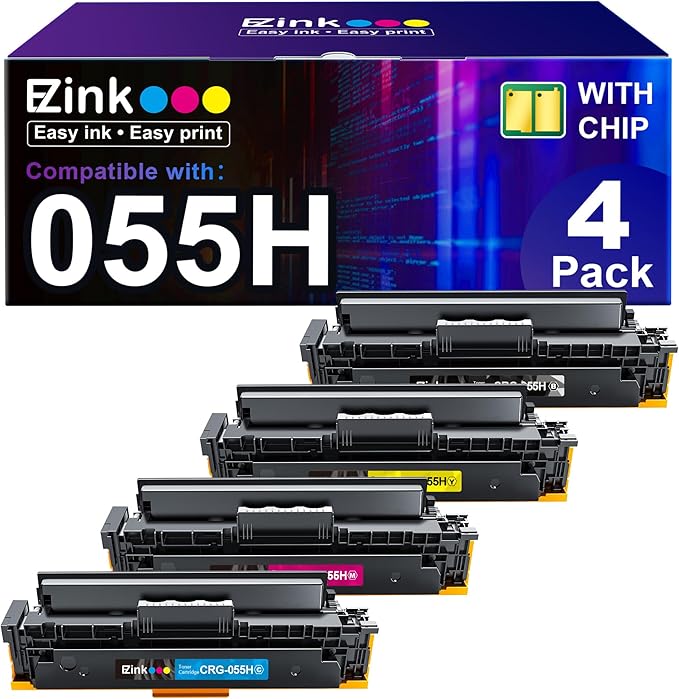 E-Z Ink Compatible Toner Cartridge Replacement for Canon 055 055H High Capacity Toner Cartridge for Canon Color ImageCLASS MF743Cdw MF741Cdw MF746Cdw MF743 Printer (Black Cyan Magenta Yellow, 4-Pack)