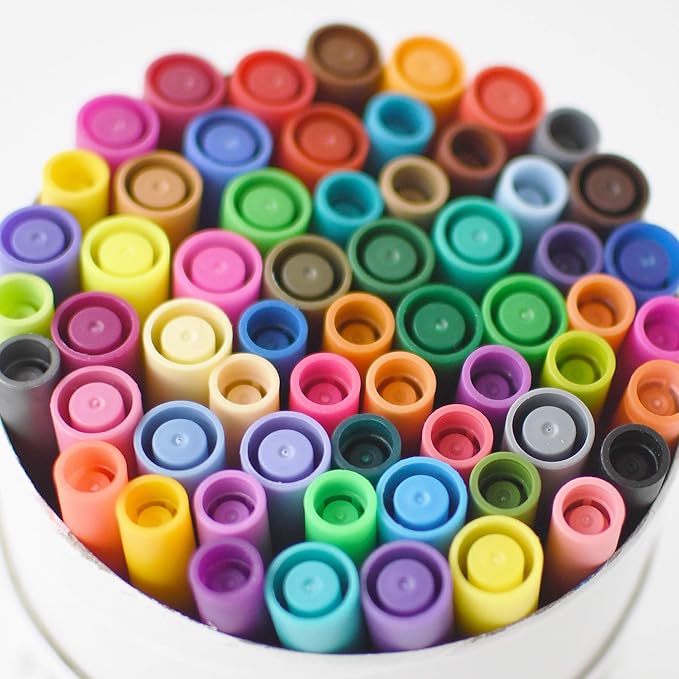 Primrosia 60 Dual Tip Marker Pens, Fineliner and Watercolor Brush Pens for Art Sketching Illustration Calligraphy Permanent Highlighter Bullet Journal Drawing Coloring
