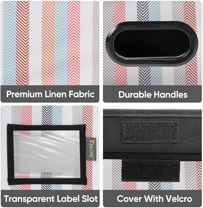 BALEINE File Organizer Box with Lid, Collapsible File Folder Organizer with Plastic Slide, Hanging File Folder Box for Office Document Storage (2 Pack, Color Stripe)