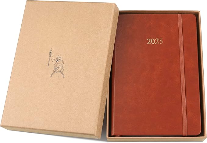 Wykeham's Executive 2025 Daily Journal Planner – Customization Available (Brown, 8.5"×5.5")