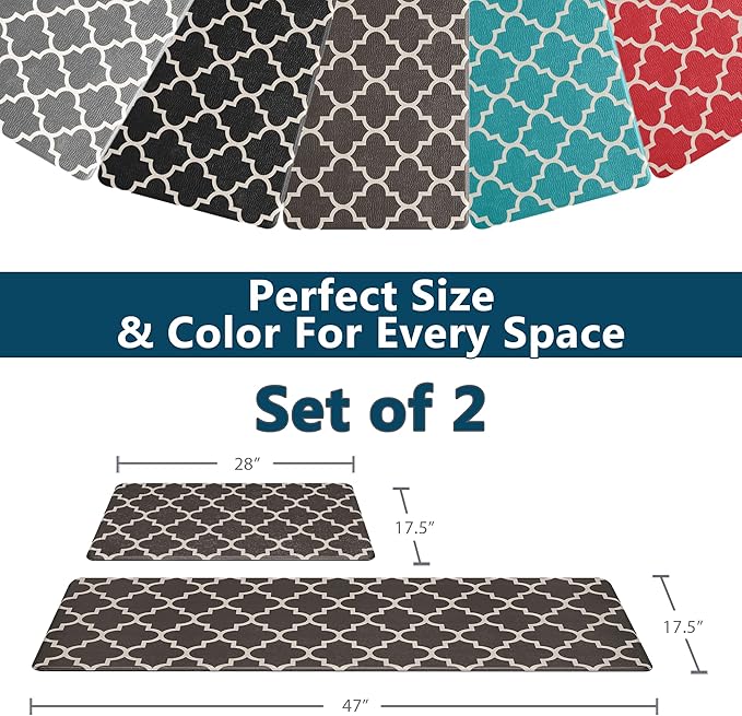 ComfiLife Kitchen Mats for Floor (2 PCs) – Cushioned Anti Fatigue Kitchen Rug for Comfortable Standing – Waterproof, Easy Clean, Non-slip, Thick Kitchen Mat Set for Home, Office, Sink, Laundry (Brown)