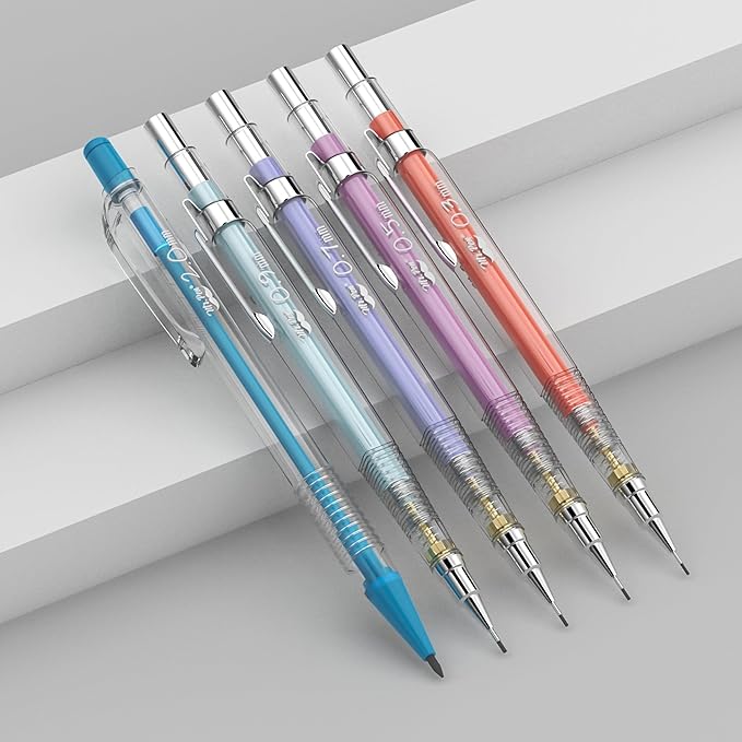 Mr. Pen- Pastel Mechanical Pencil Set with Black Lead and Eraser Refills, Clear Barrel, 0.3, 0.5, 0.7, 0.9, 2mm, Pastel Mechanical Pencils, Cute Mechanical Pencil Set, Aesthetic Mechanical Pencils