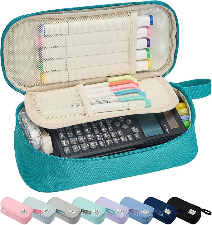 Pencil Case Pouch Box Bag School Supplies Girls Boys Kids, Cute Preppy Stuff Large Big Capacity Aesthetic Pen Organizer, Back to College Stationary, Teal, Standard Stlye, 1800ml