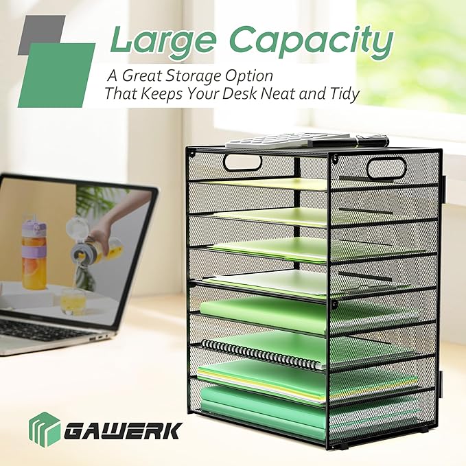 9-Tier Paper Organizer Letter Tray with Handle, Mesh File Organizer Paper Sorter Holder, Desk Organizer for Office Home School, Black