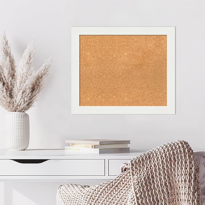 Amanti Art Natural Cork Board for Wall, 21x25 Vision Board with White Frame, Medium Corkboard Office Decor for Home Organization, Casual Corkboard Pinboard to Display Items for Home Organization in