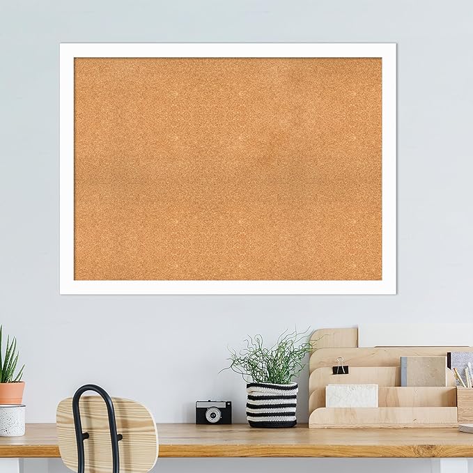 Amanti Art Natural Cork Board for Wall, 35x47 Vision Board with White Frame, Oversize Corkboard Office Decor for Home Organization, Casual Corkboard Pinboard to Display Items for Home Organization in