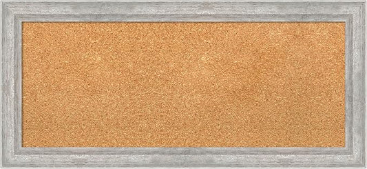 Amanti Art Natural Cork Board for Wall, 15x33 Vision Board with Silver Wood Frame, Medium Corkboard Office Decor for Home Organization, Modern Contemporary Corkboard Pinboard to display items for home