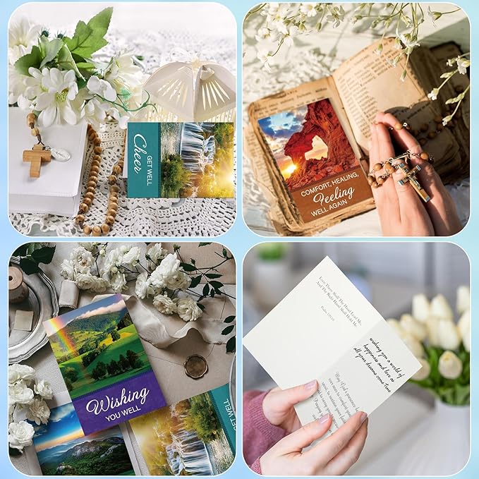 36 Sets Christian Get Well Soon Cards with Scripture Assorted Religious Bible Verse Wishing You Well Greeting Cards with Envelope(Nature Landscape)
