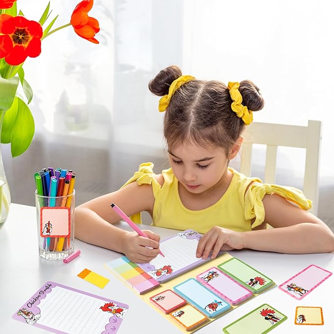 B1ykin Sticky Notes Set - Cartoon Theme Cute Self-Stick Notes Pad Teacher Appreciation Gifts， Self-Adhesive Writing Memo Pages Sticky to Do Notepad for Kids Employee School Office (Funny Chicken)