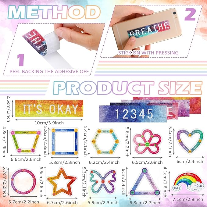 80 Pcs Anxiety Sensory Stickers with Inspirational Quotes Calm Textured Strips Relief Mental Health Stickers School Office Adhesive Sensory Tape Anti Stress Toys for Adults Teens (Cute)
