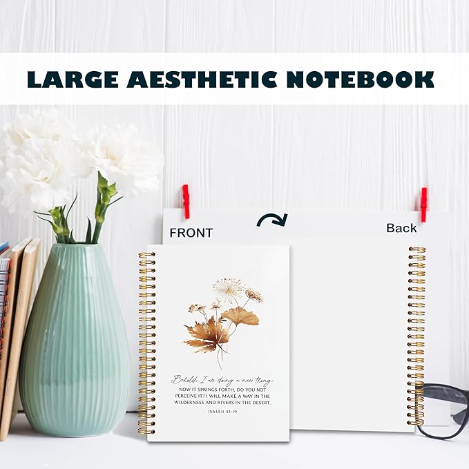 BearCake bible journaling notebook,christian journal bible for women,Bible Notebooks for Note Taking Behold I am Doing a New Thing Floral Christian Notebook bible Journal,Spiral Notebook 5.5x8.3