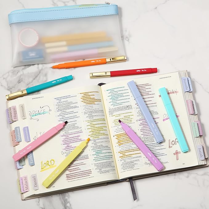 Mr. Pen- Aesthetic Highlighters and Pens No Bleed, 12 Pack, Assorted Color Bible Highlighters No Bleed, Black Ink Bible Pens, Highlighter Pens, No Bleed Highlighters for Bibles, Bible Pens