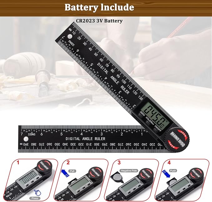 Digital Angle Finder Protractor, Angle Finder Ruler with 7inch/200mm, Angle Measuring Tool for Woodworking/Carpenter/Construction/DIY Measurement(2 Batteries Included) (Enhanced ABS)
