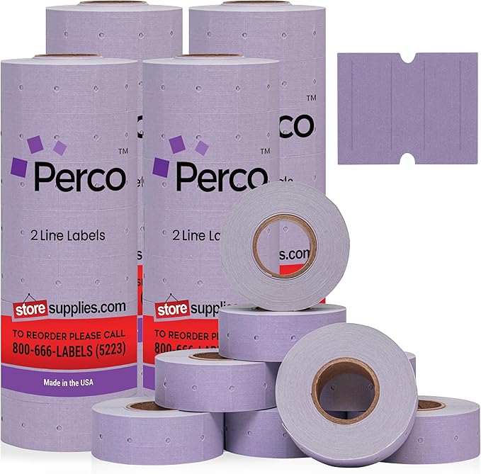 Perco 2 Line Lavender Labels - 32 Rolls, 4 Sleeves, 24,000 Blank Price and Date Gun Labels for Perco 2 Line Price and Date Guns - Made in USA