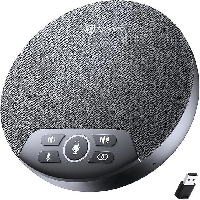 Conference Speaker and Microphone, 4 AI Mics 360° Voice Pickup, Plug & Play, Bluetooth Speakerphone w/dongle, Wireless Daisy Chaining, Noise Reduction, for Meeting, Home Office, NewPie 91