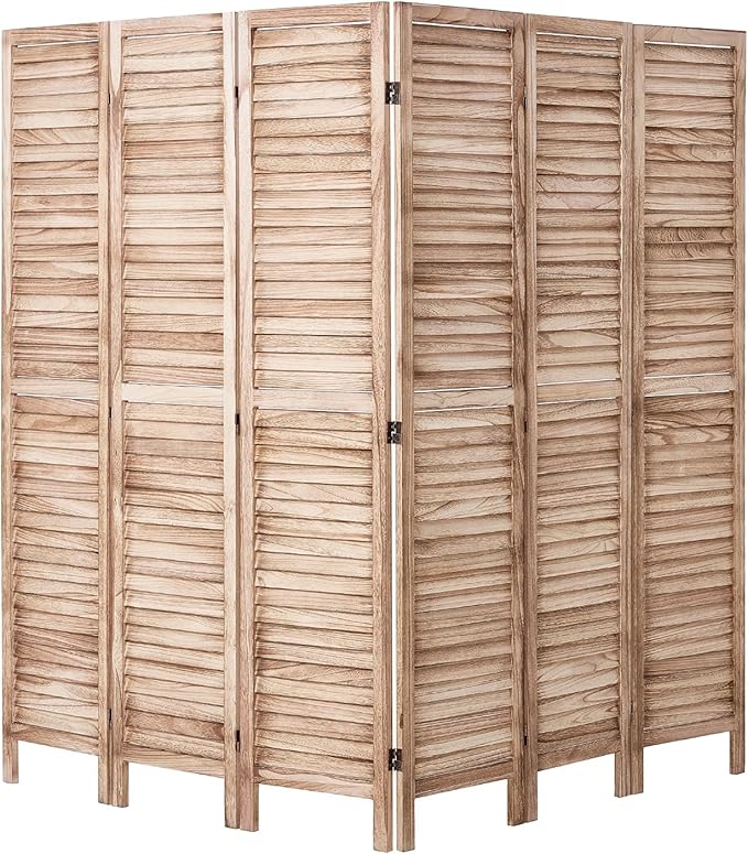 VEVOR Wood Room Divider, 6 Panel Wood Folding Privacy Screen, 66.9 Inches Tall Indoor Louvered Partition Divider, Portable Decoration Screen, for Room Separation, Home, Office, Restaurant & Bedroom
