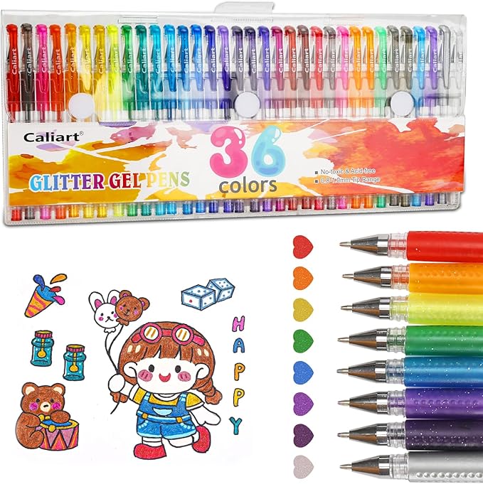 36 Color Glitter Gel Pens, 40% More Ink Colored Gel Markers Fine Point Pens, Aesthetic Cute Preppy Stuff School Supplies, Mothers Day Gift for Mom Kids Artist Adult Coloring Books Cards Craft Drawing