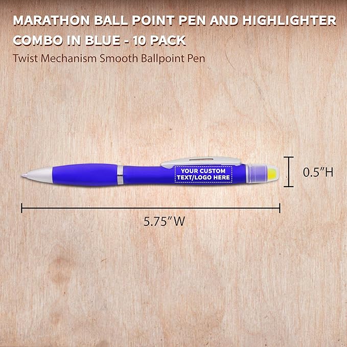 DISCOUNT PROMOS 10 Marathon Gel Highlighter Pens Pack - Customizable Text, Logo - Twist Mechanism, Ballpoint - Blue