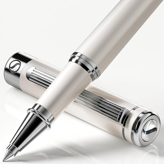 Scriveiner Ivory Rollerball Pen - Stunning Luxury Pen With Chrome Finish, Schmidt Ink Refill, Best Roller Ball Gift Set for Men & Women, Professional, Executive Office, Nice Pens