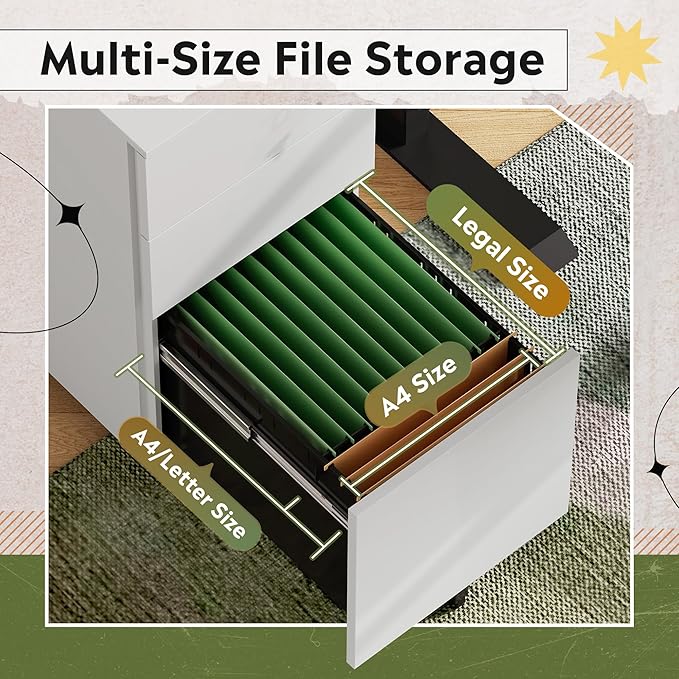 DEVAISE White File Cabinet, Small Filing Cabinet with 3 Drawers with Slim Width for Home Office, Rolling Under Desk Storage (11.8 inch)