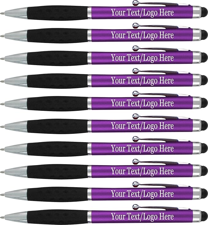 Personalized Stylus Pens With your Custom Logo or Text-300 Pack Bulk-for Businesses, Parties, and Events, 2 in 1 Ballpoint Pen & Stylus for Touchscreen Devices, Purple Barrel, Black Ink