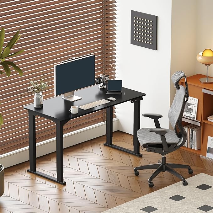 SANODESK 4-Leg Standing Desk, Electric Height Adjustable Desk with Memory Presets for Home Office, Stand up Desk Computer Workstation, 55x28 Inches Black