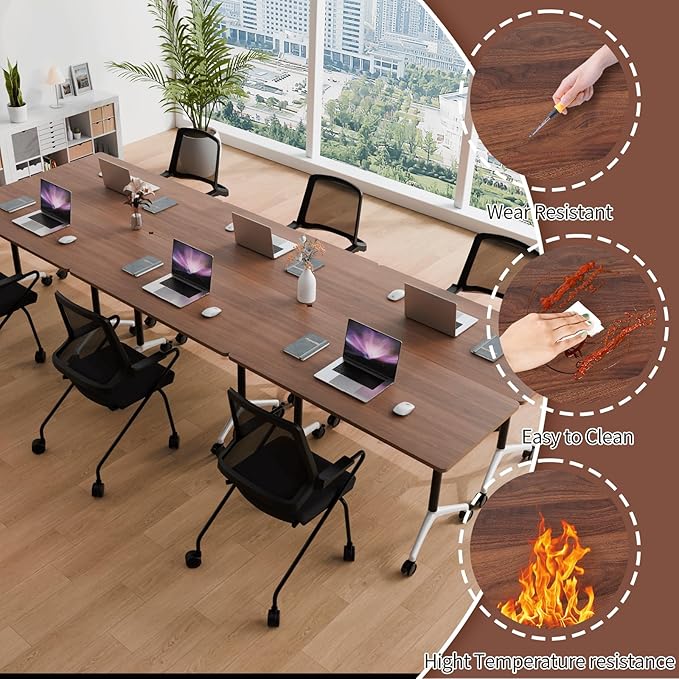 Conference Room Table with Flip-Top Design for Dynamic Meetings, Business Table Computer Desk with Heavy-Duty Frame,Foldable Seminar Meeting Tables for Home Office (4, A, 61IN)