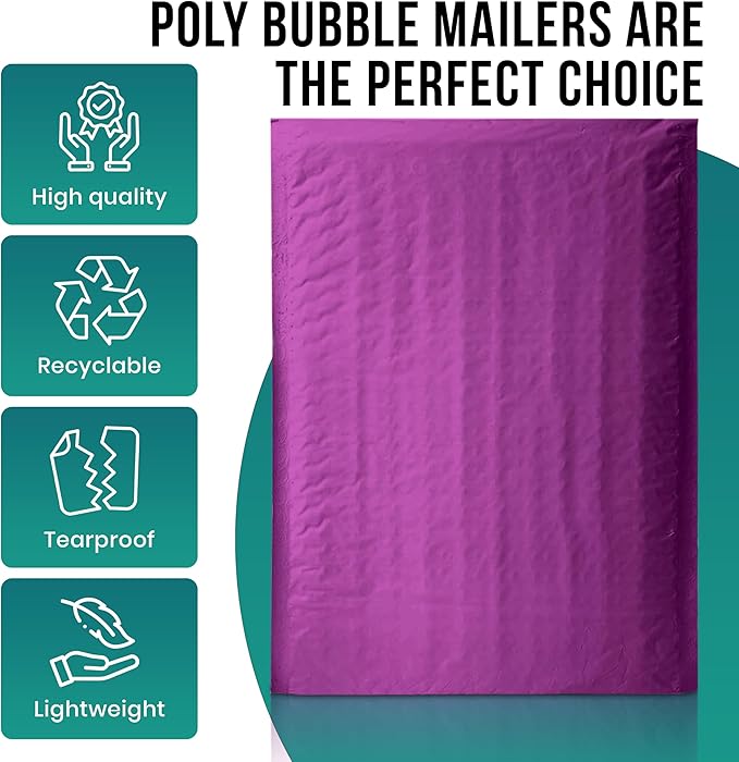 Levex - #000 4" x 8" [5 Pack] Purple Poly Bubble Mailers, Padded Envelope Mailers, Packing Envelope & Mailing Bags for Shipping