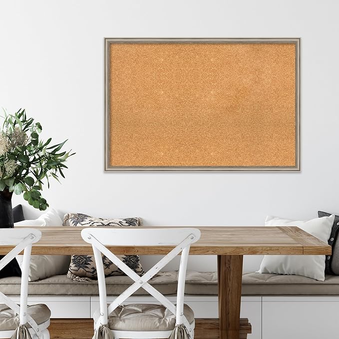 Amanti Art Natural Cork Board for Wall, 26x38 Vision Board with Silver Wood Frame, Large Corkboard Office Decor for Home Organization, Casual Corkboard Pinboard to display items for home organization