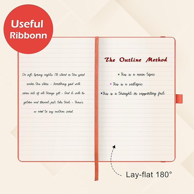 Ruled Notebook/Journal - Classic Lined Journal/Notebook, 5.3'' x 8.26'', Hardcover with Thick Paper, Banded + Pen Holder +Inner Pocket - Coral Pink