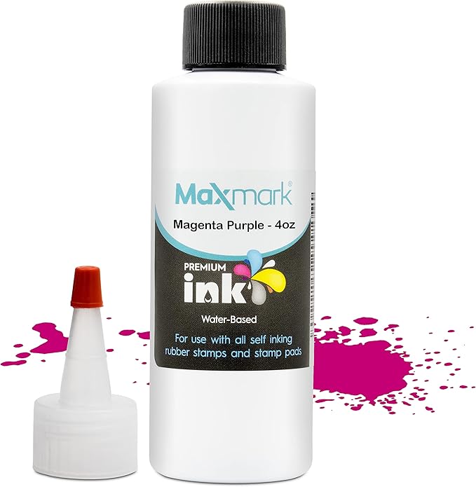 MaxMark Premium Refill Ink for self Inking Stamps and Stamp Pads, Magenta Purple Color - 4 oz.