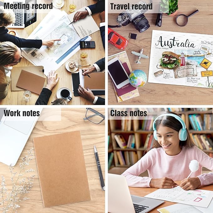 EOOUT 100pcs Lined A5 Kraft Notebook, Journals for Travelers 8.3x5.5in Notebooks 30 Sheets/60 Pages for Students and Office Travel Journal Set